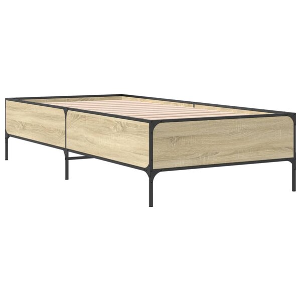 vidaXL Cadre de lit chêne sonoma 100x200 cm bois d'ingénierie et métal