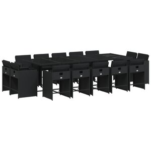 vidaXL Ensemble à manger de jardin 15 Pièces coussins noir résine tressée