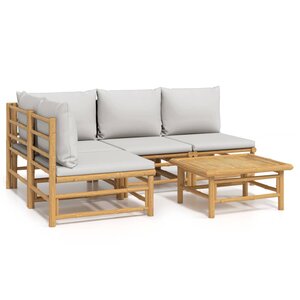 vidaXL Salon de jardin 5 Pièces avec coussins gris clair bambou