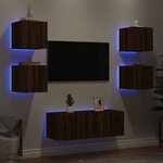 vidaXL Unités murales TV avec LED 6 Pièces chêne marron bois d'ingénierie