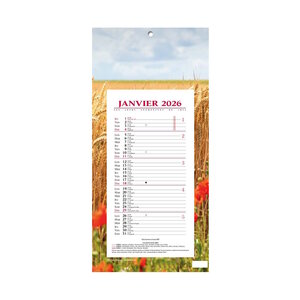 Calendrier Bloc Mensuel Mural 2026 - 16x33.5cm - Champs de Blé