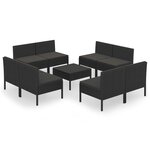 vidaXL Salon de jardin 9 Pièces avec coussins Résine tressée Noir
