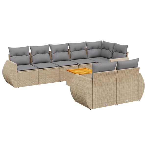 vidaXL Salon de jardin avec coussins 9 Pièces beige résine tressée