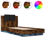 vidaXL Cadre de lit tête de lit et lumières LED chêne fumé 100x200 cm