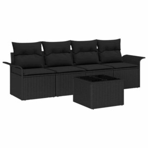 vidaXL Ensemble de Canapés avec coussin 5 Pièces Noir polyrotin
