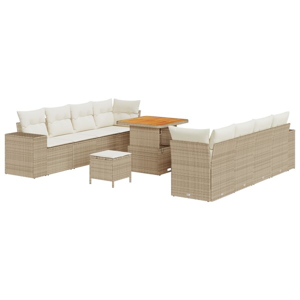 Ensemble de canapé jardin vidaXL 11 pièces avec coussins beige poly rattan acacia