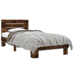 vidaXL Cadre de lit chêne fumé 100x200 cm bois d'ingénierie et métal