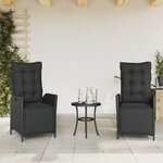 vidaXL Chaises inclinables de jardin lot de 2 repose-pied noir rotin