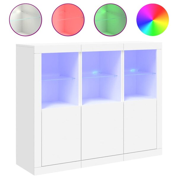 vidaXL Buffets avec lumières LED 3 Pièces blanc bois d'ingénierie