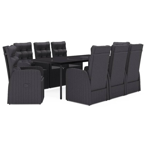 vidaXL Ensemble à manger de jardin avec coussins 9 Pièces noir
