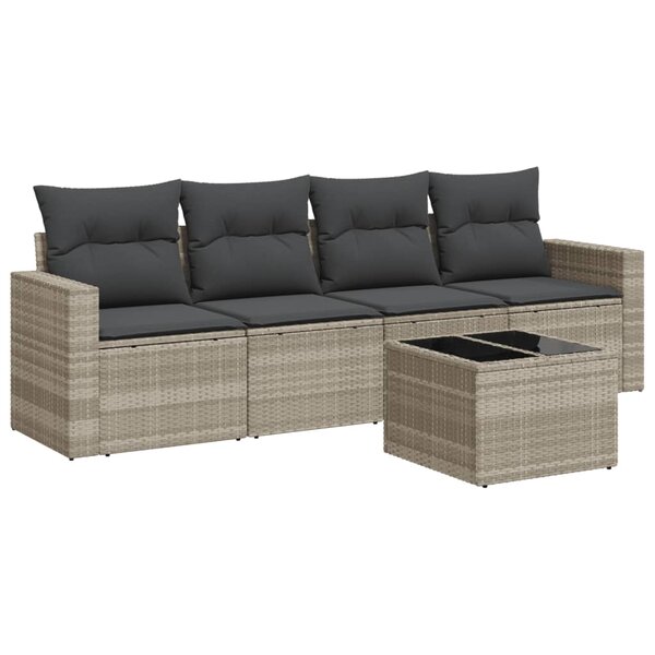 vidaXL Salon de jardin 5 Pièces avec coussins gris clair résine tressée