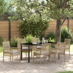 vidaXL Ensemble de Salle à Manger de Jardin 7 Pièces avec Coussins Beiges en Rattan Synthétique