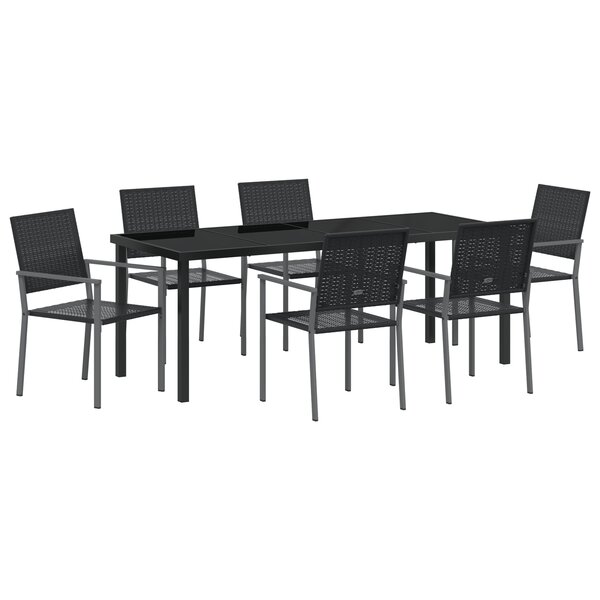 vidaXL Ensemble de salle à manger de jardin 7 pièces en polyrotin noir