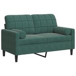 vidaXL Canapé 2 places avec oreillers vert foncé 120 cm velours