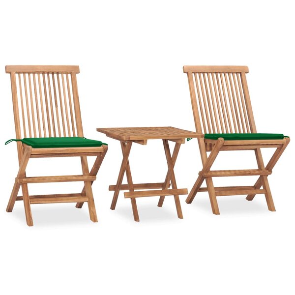 vidaXL Ensemble à manger d'extérieur pliable avec coussin 3 Pièces Teck