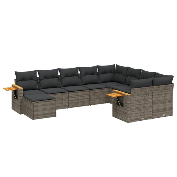 vidaXL Salon de jardin avec coussins 10 Pièces gris résine tressée
