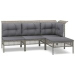 vidaXL Salon de jardin 4 Pièces avec coussins Gris Résine tressée