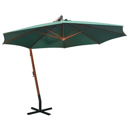 vidaXL Parasol suspendu avec poteau en bois 350 cm vert