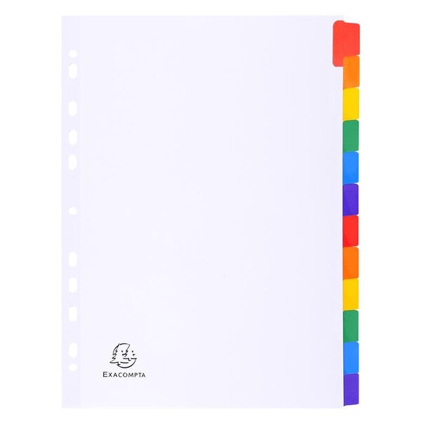 Intercalaires carte blanche 160g avec onglets couleurs renforcés - 12 positions A4 Blanc EXACOMPTA