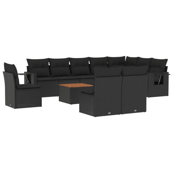 vidaXL Salon de jardin 11 Pièces avec coussins noir résine tressée