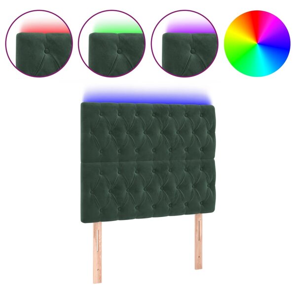 vidaXL Tête de lit à LED Vert foncé 90x7x118/128 cm Velours