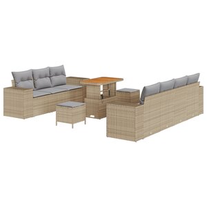Ensemble de Canapé de Jardin de 10 Pièces Beige Rattan Poly