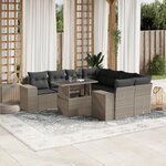 vidaXL Salon de jardin 9 Pièces avec coussins gris clair résine tressée
