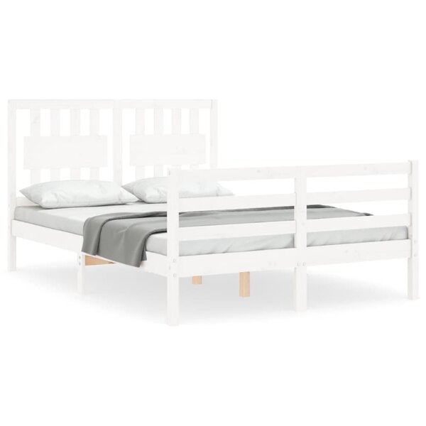 vidaXL Cadre de lit avec tête de lit blanc 140x190 cm bois massif