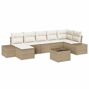 vidaXL Ensemble de canapé de jardin avec coussin 7 Pièces Beige polyrotin
