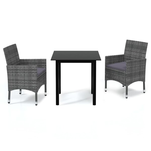 vidaXL Ensemble à manger de jardin coussins 3Pièces Résine tressée Gris