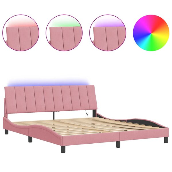 vidaXL Cadre de lit avec lumières LED rose 180x200 cm velours