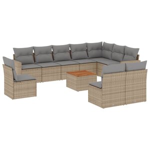 vidaXL Salon de jardin 11 Pièces avec coussins beige résine tressée