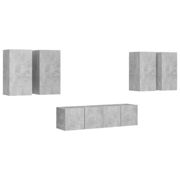 vidaXL Ensemble de meuble TV 6 Pièces Gris béton Bois d'ingénierie