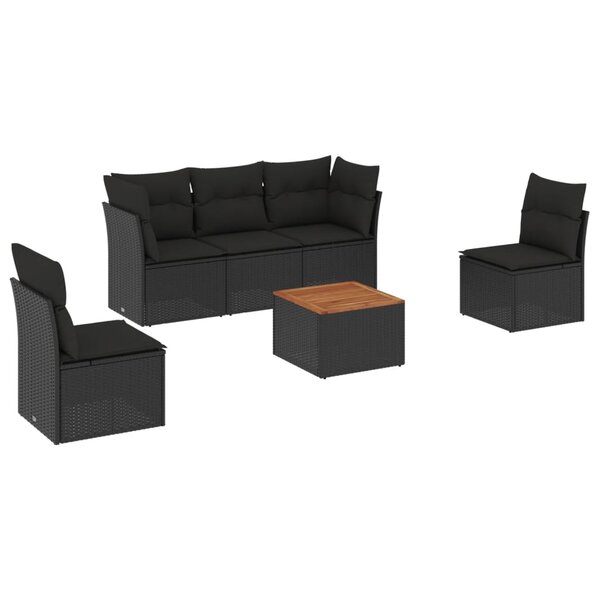 vidaXL Salon de jardin 6 Pièces avec coussins noir résine tressée