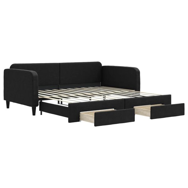 vidaXL Lit de jour avec gigogne et tiroirs noir 100x200 cm tissu