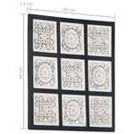 vidaXL Panneau mural sculpté à la main MDF 60x60x1 5 cm Noir et blanc