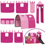 vidaXL Lit superposé avec toboggan et rideaux rose 90x200 cm