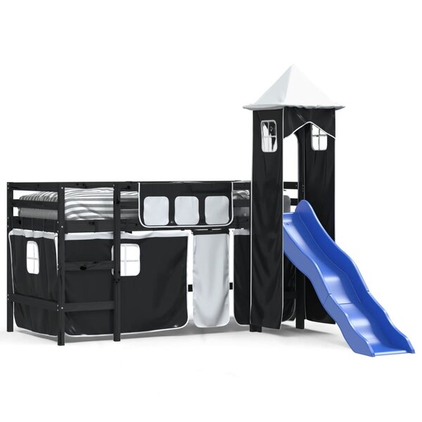 vidaXL Lit mezzanine enfants avec tour blanc/noir 90x190 cm pin massif