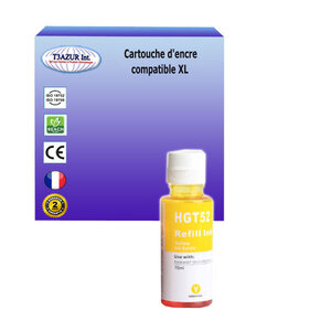 Bouteille d'encre compatible avec HP Ink Tank 110, 115, 116, 118, 310 remplace HP GT52- Jaune - 70ml - T3AZUR