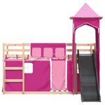 vidaXL Lit superposé avec toboggan et rideaux rose 90x190 cm