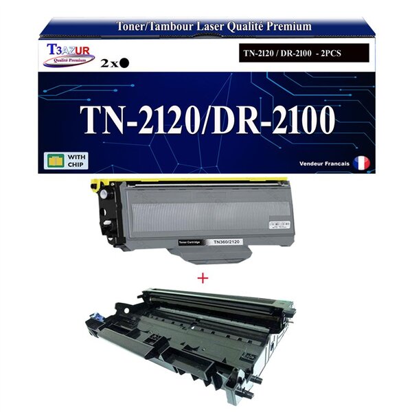 Kit Tambour+Toner compatibles avec RICOH LJ2200  LJ2250  LJ2250N  TN2120 - 2 600 pages - T3AZUR