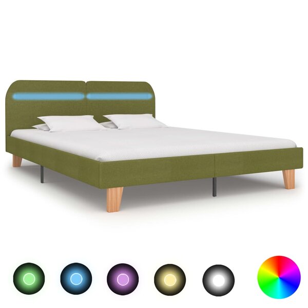 vidaXL Cadre de lit avec LED vert tissu 180x200 cm
