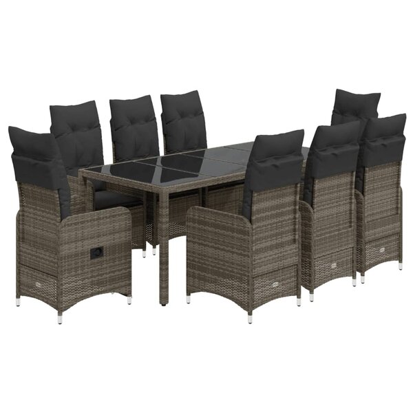 vidaXL Ensemble de bistro de jardin 9 Pièces coussins gris poly rotin