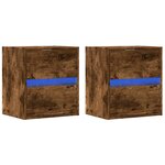 vidaXL Tables de chevet murales avec lumières LED 2 Pièces chêne fumé