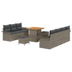 Ensemble de Canapé de Jardin de 10 Pièces avec Coussins Gris Poly Rattan Acacia