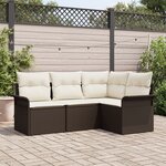 vidaXL Ensemble de canapé de jardin 4 pièces avec coussins en poly rattan marron