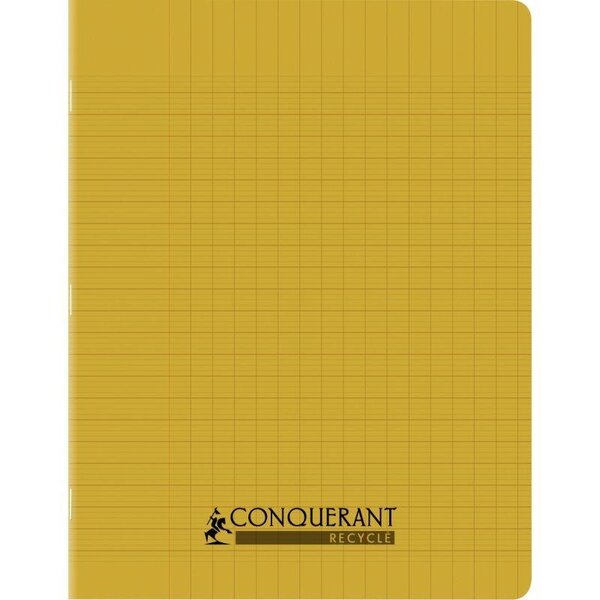 Cahier recyclé et recyclable  96 pages seyès 90 g  couverture polypropylène jaune  format 17 x 22 cm CONQUERANT