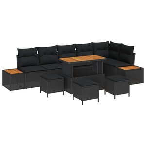 vidaXL Ensemble de canapé de jardin 10 Pièces Noir polyrotin