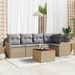 Set de Canapés de Jardin 6 Pièces avec Coussins Beige Poly Rattan Acacia
