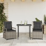 vidaXL Ensemble à manger de jardin 3 Pièces coussins gris résine tressée